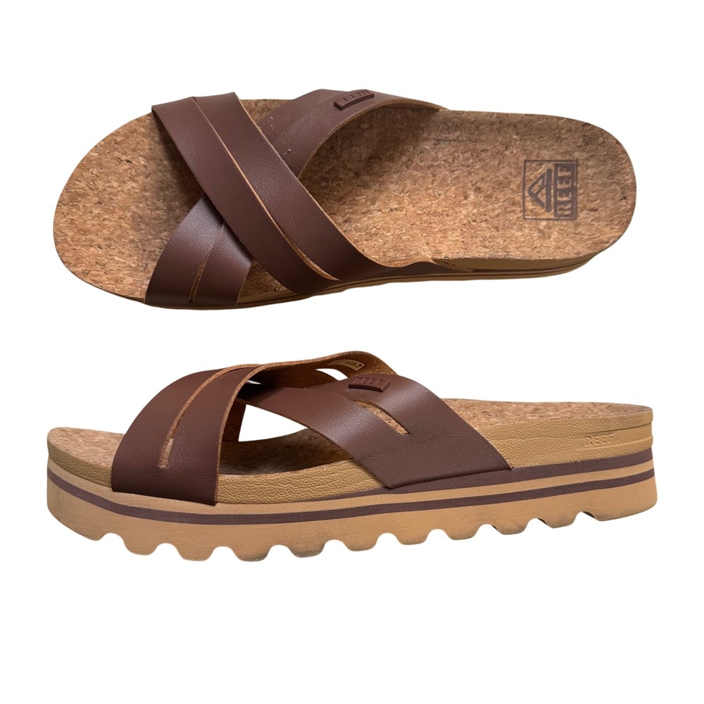 Reef Kaia Cross Platform Slide Sandals Brown Women 10 Cork Footbed Sawtooth Sole